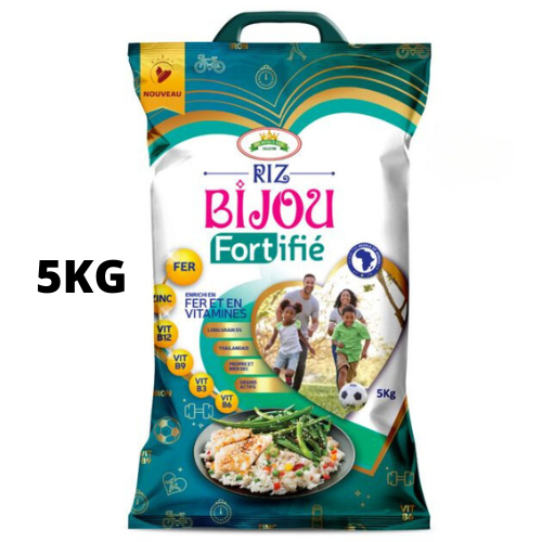 Fortified "BIJOU" white rice - 5kg.  rice grown in Cameroon.